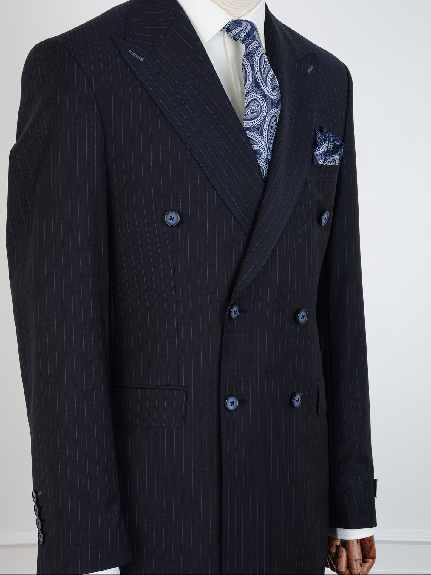 Navy Pinstripe Wool Suit – Double Breasted Slim Fit | Luxury 100% Wool Business Suit by Parez