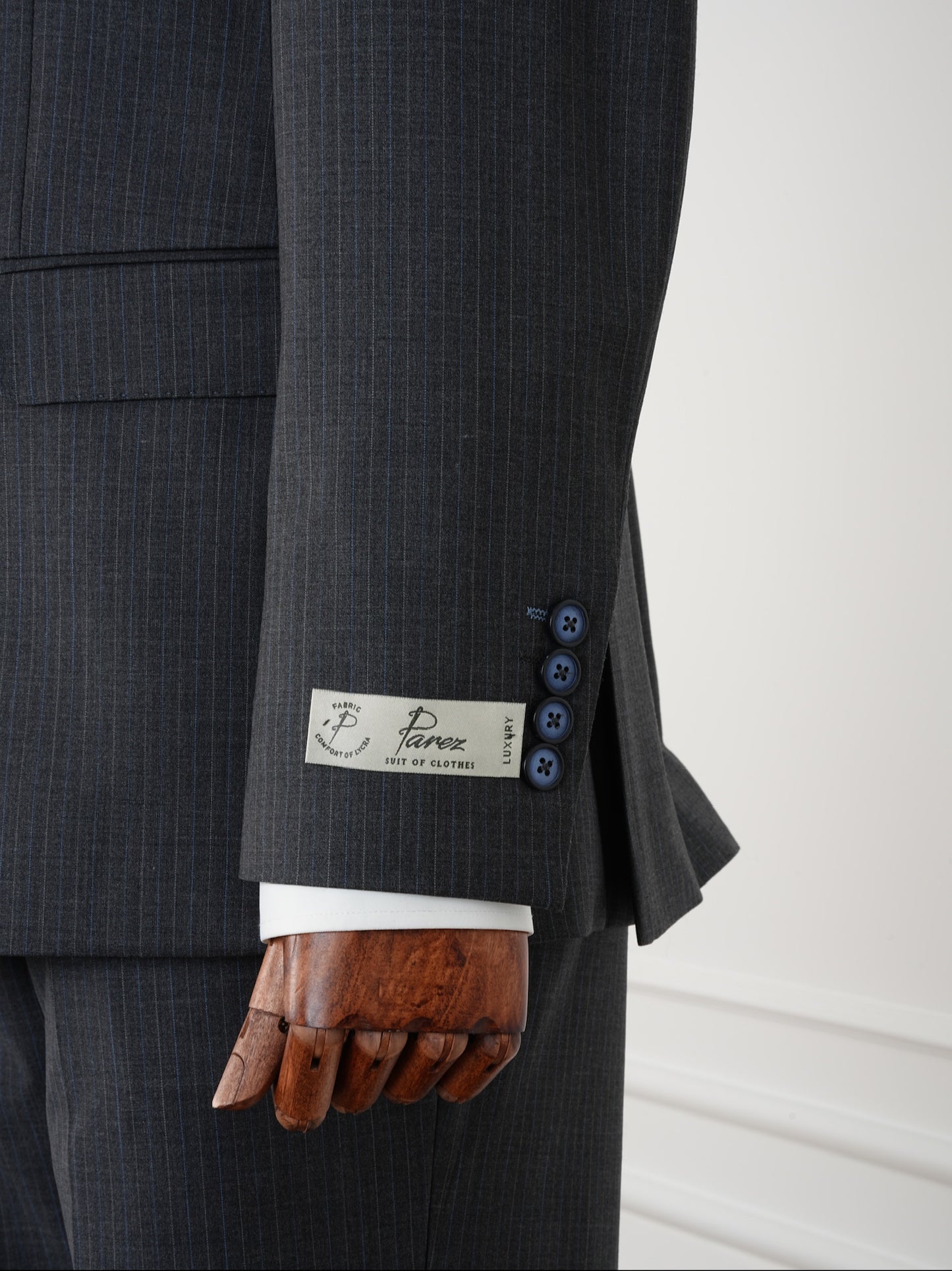 Men’s Striped Grey Wool Suit – Classic Double-Breasted Formalwear by Parez