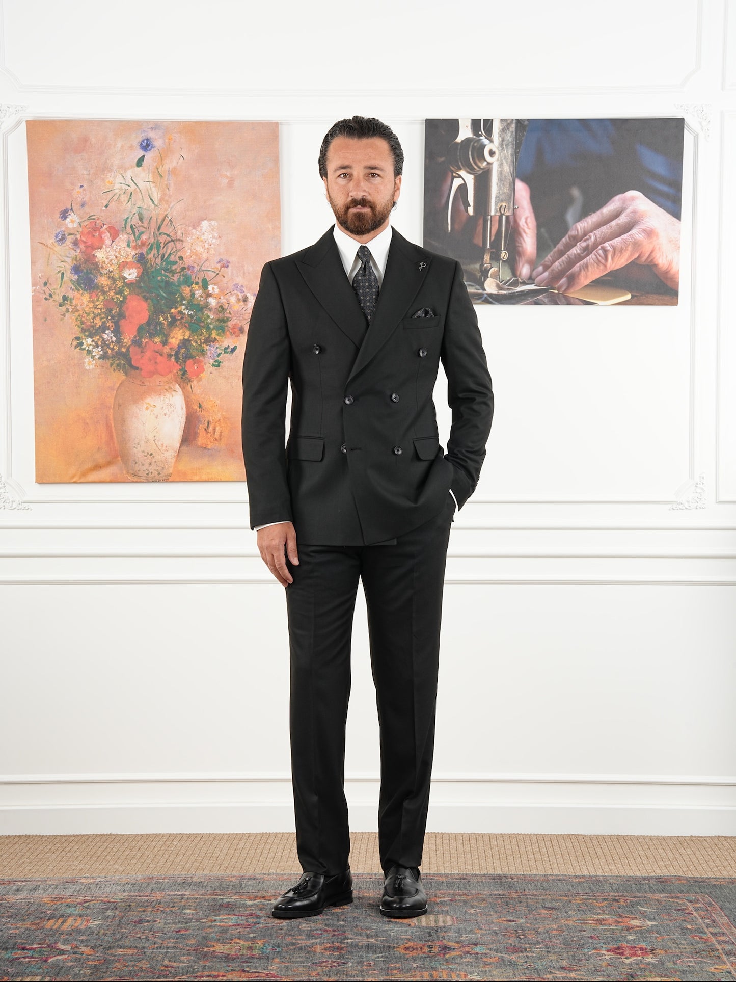 Tailored Fit Black Double Breasted Full Suit Regular Parez