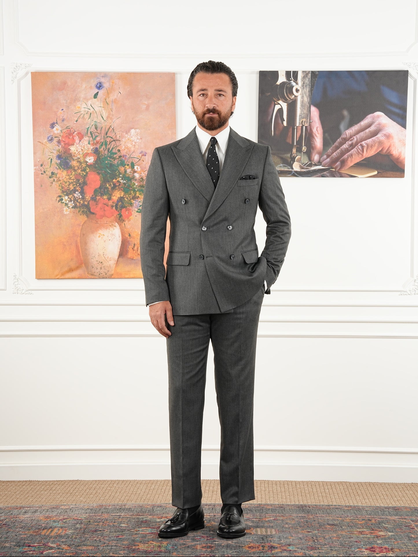 Tailored Fit Tea Gray Double Breasted Full Suit Regular