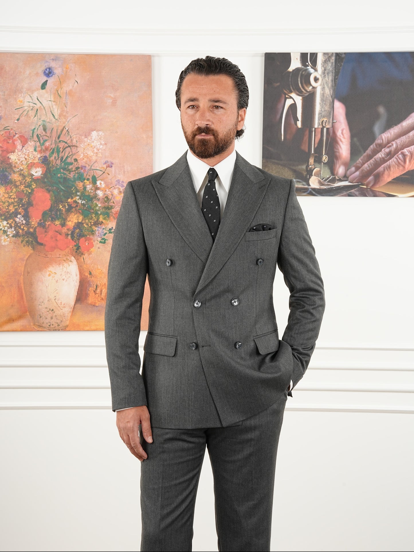 Tailored Fit Tea Gray Double Breasted Full Suit Regular