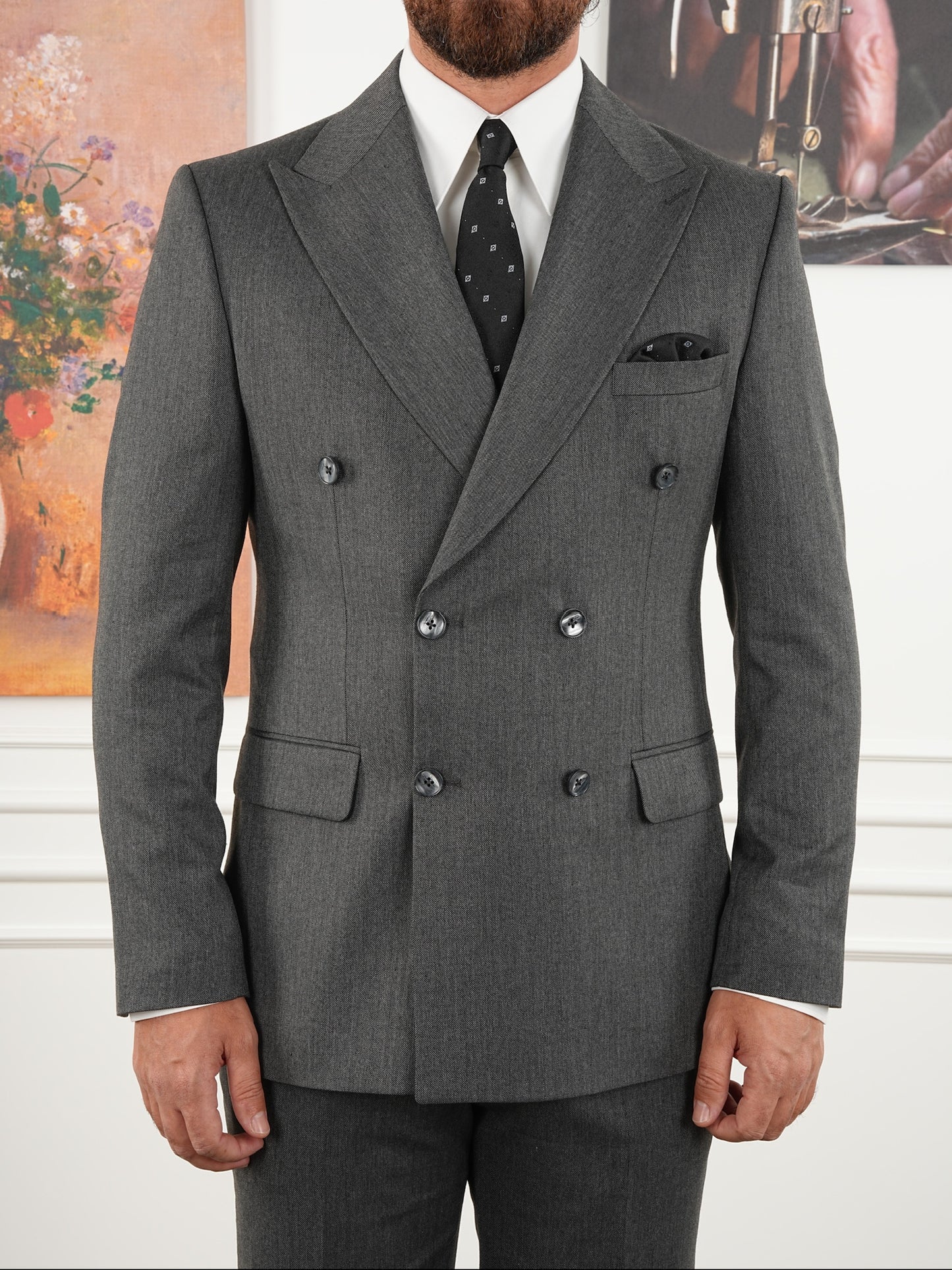 Tailored Fit Tea Gray Double Breasted Full Suit Regular