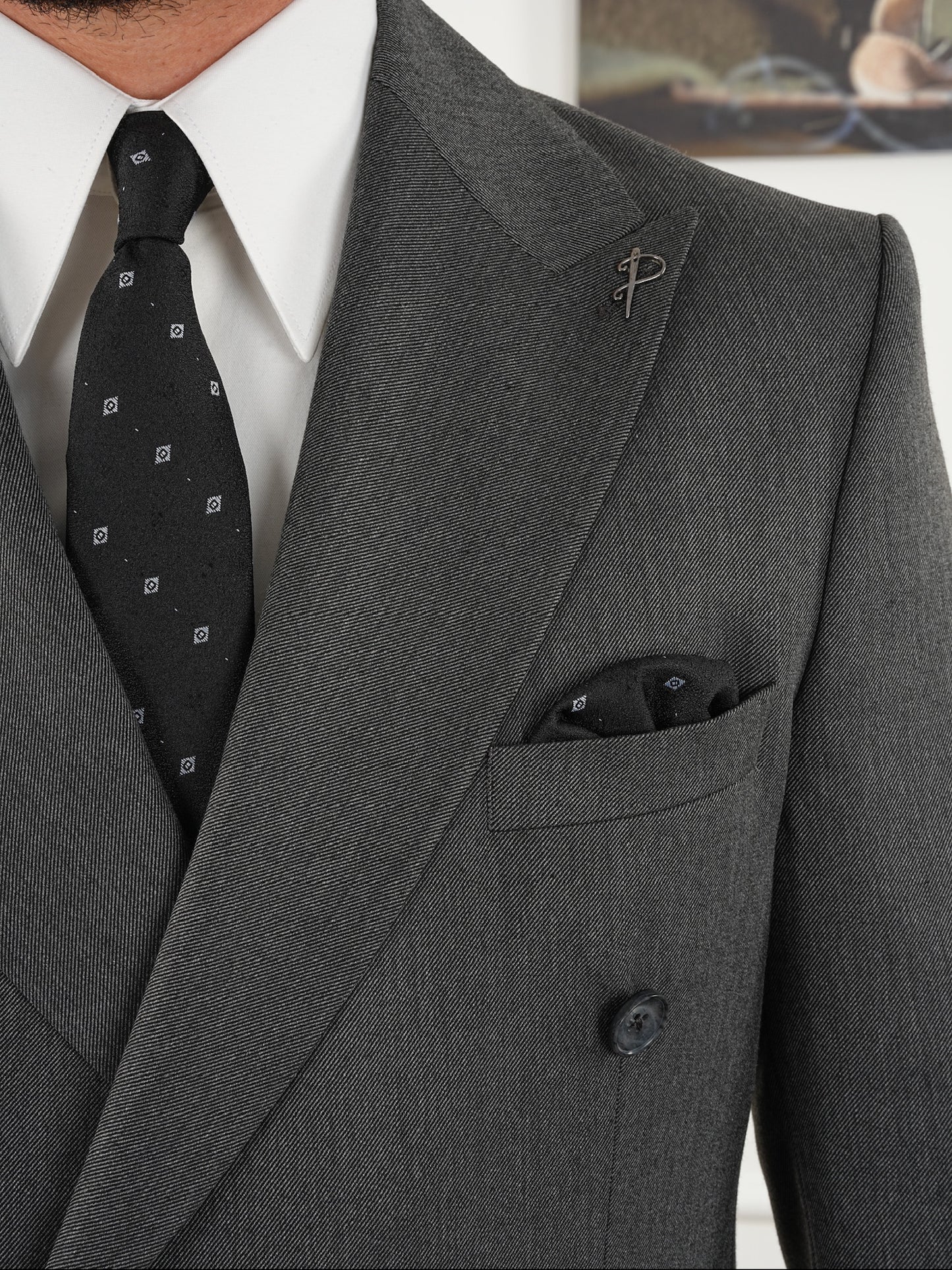 Tailored Fit Tea Gray Double Breasted Full Suit Regular