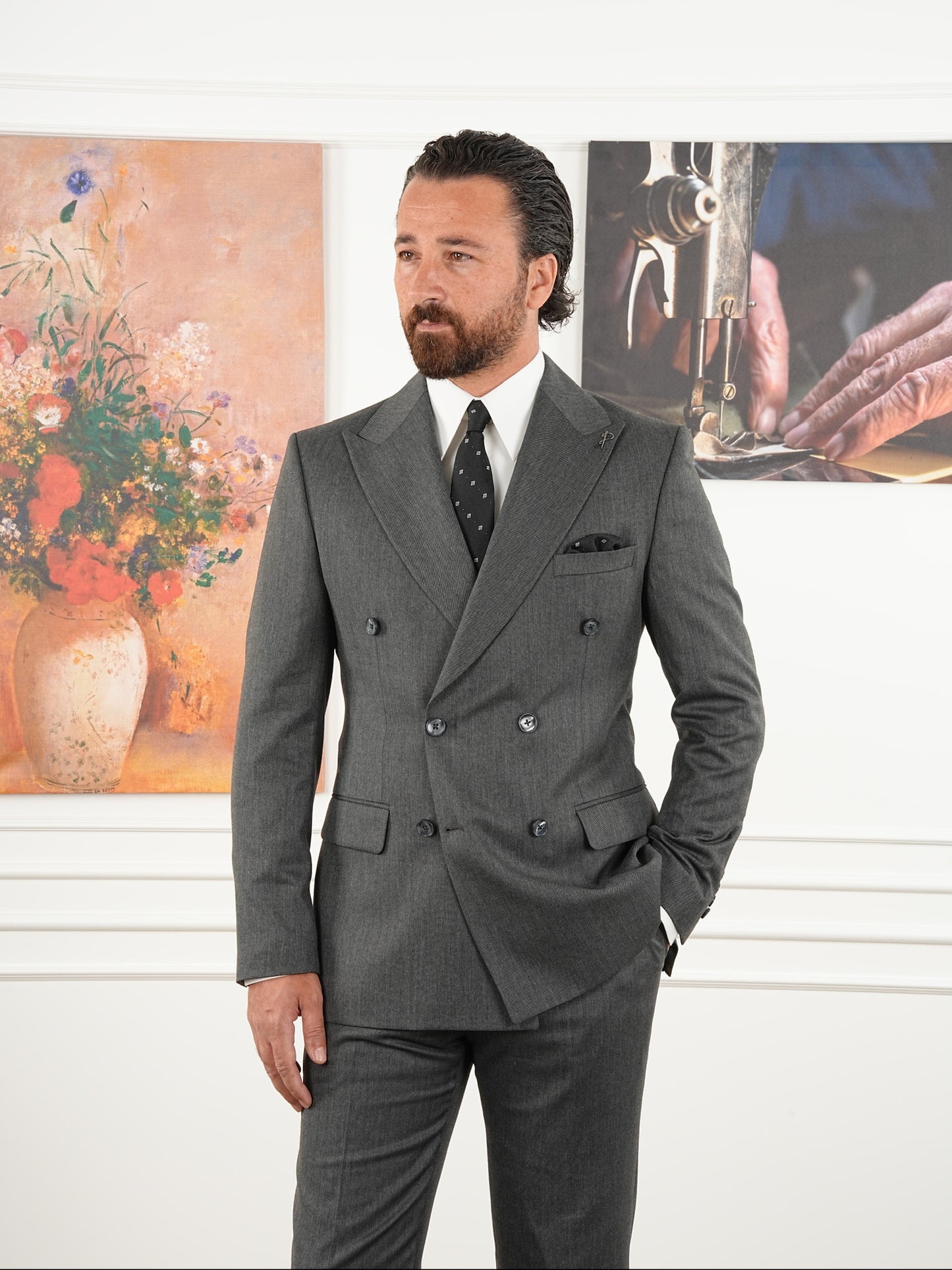 Tailored Fit Tea Gray Double Breasted Full Suit Regular