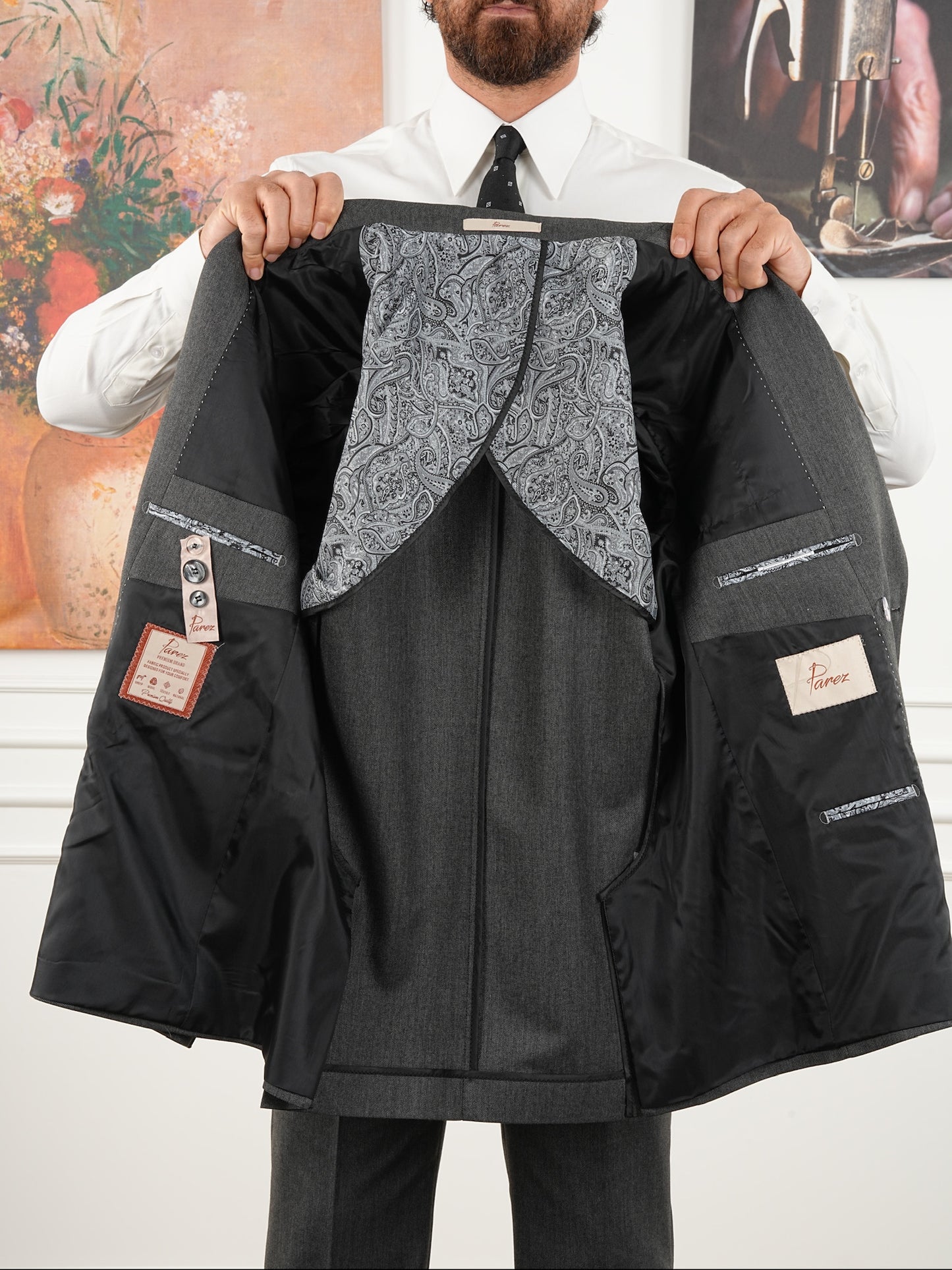 Tailored Fit Tea Gray Double Breasted Full Suit Regular