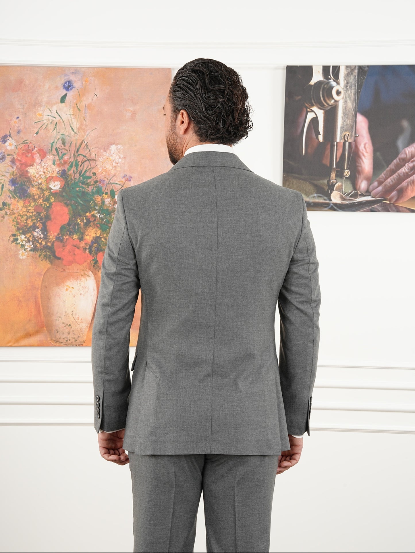 Tailored Fit Gray Double Breasted Full Suit Regular Parez
