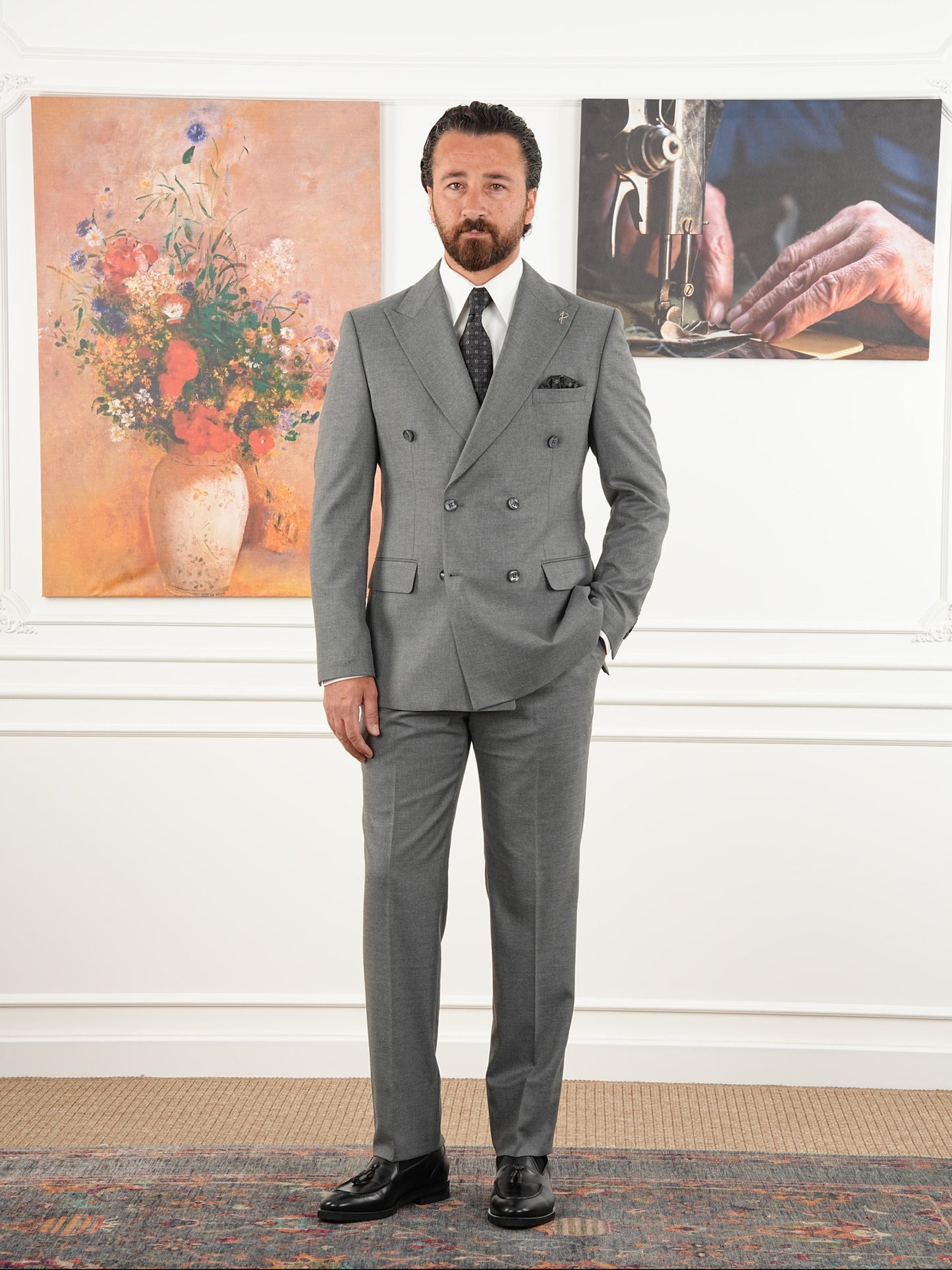Tailored Fit Gray Double Breasted Full Suit Regular Parez