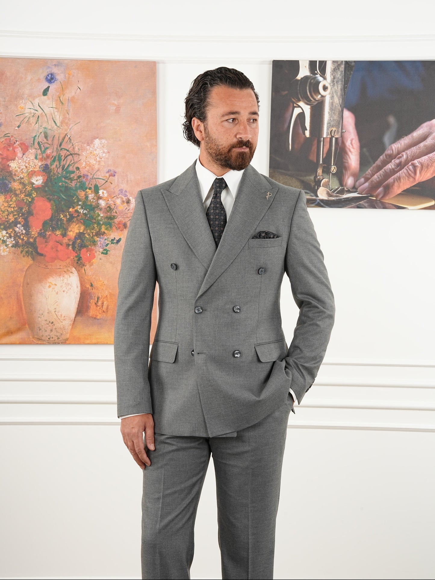 Tailored Fit Gray Double Breasted Full Suit Regular Parez