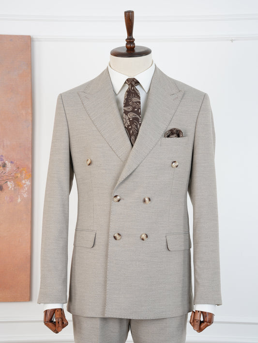 Beige Micro Grid Parez Suit