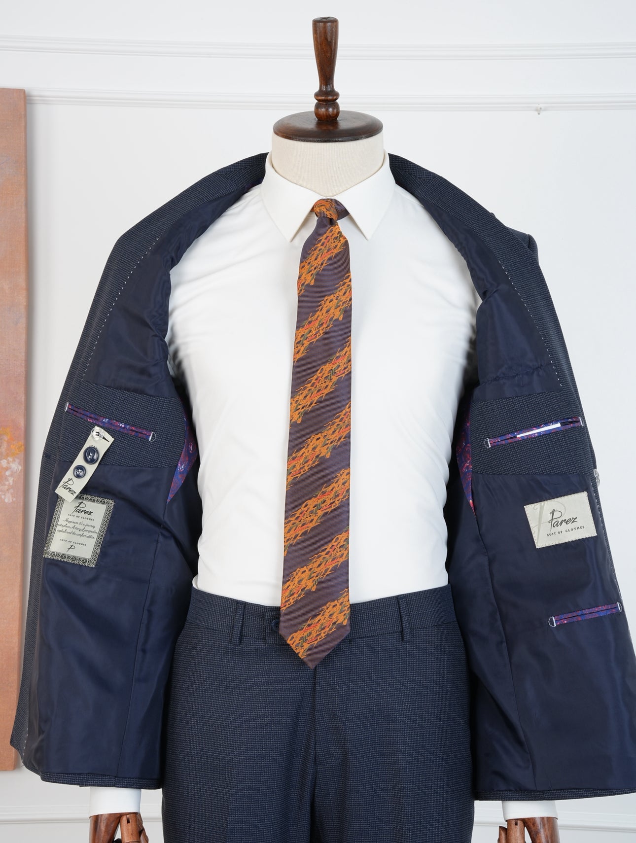 Navy Micro Grid Parez Suit