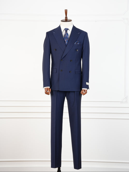 Royal Blue Wool Pinstripe Suit – Slim Fit Double Breasted