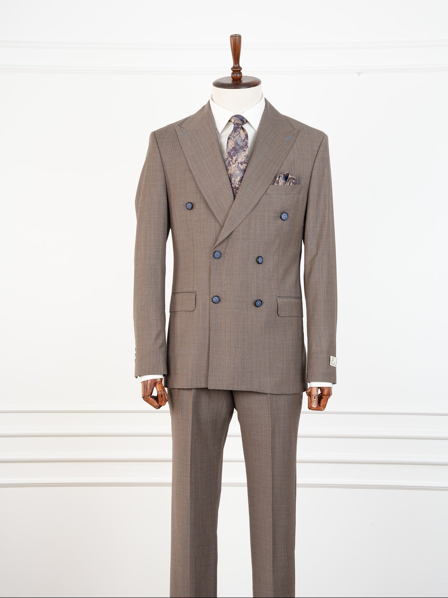 Classic Taupe Wool Suit – Double Breasted Pinstripe Elegance Parez suits