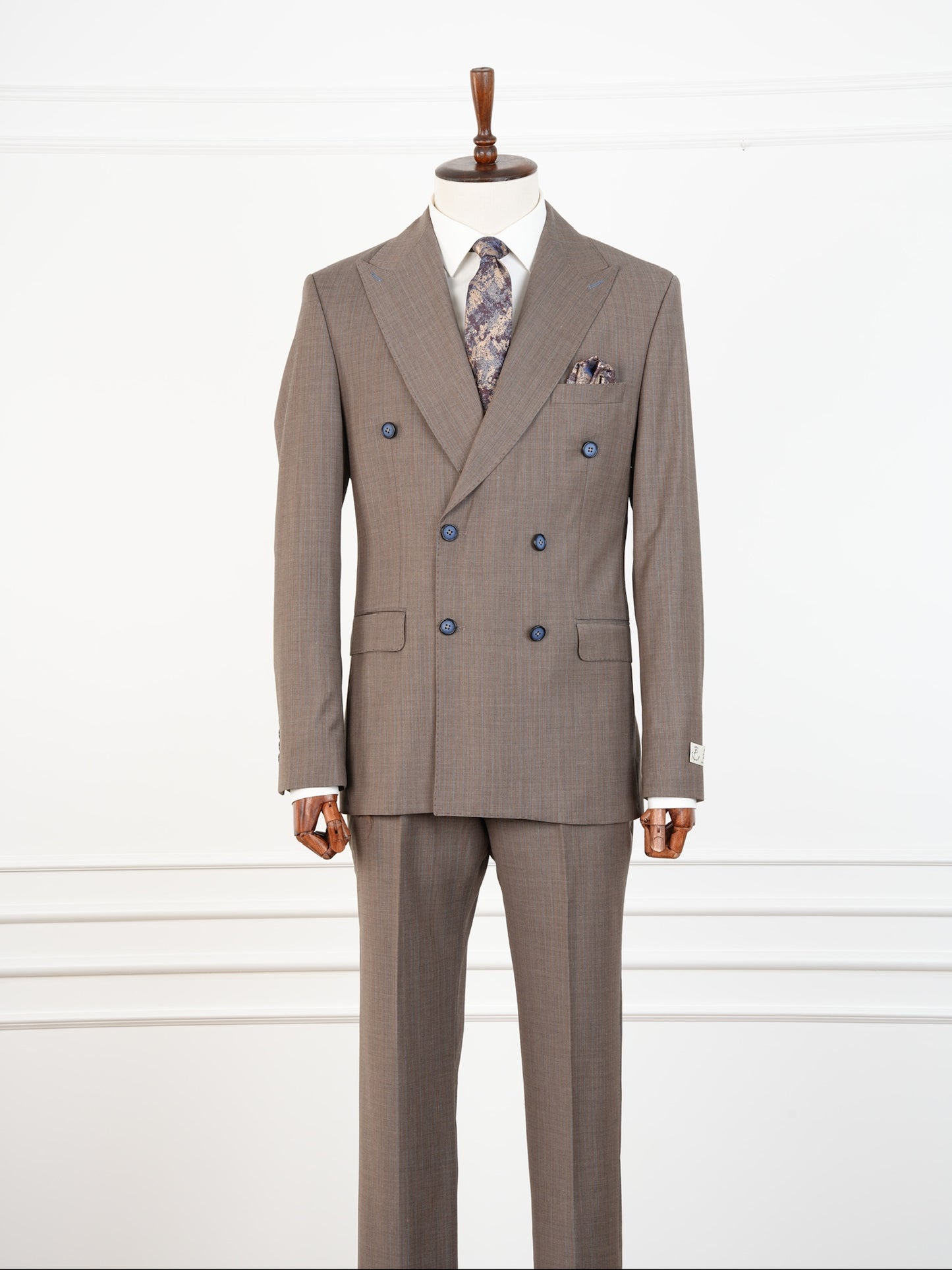 Classic Taupe Wool Suit – Double Breasted Pinstripe Elegance Parez suits