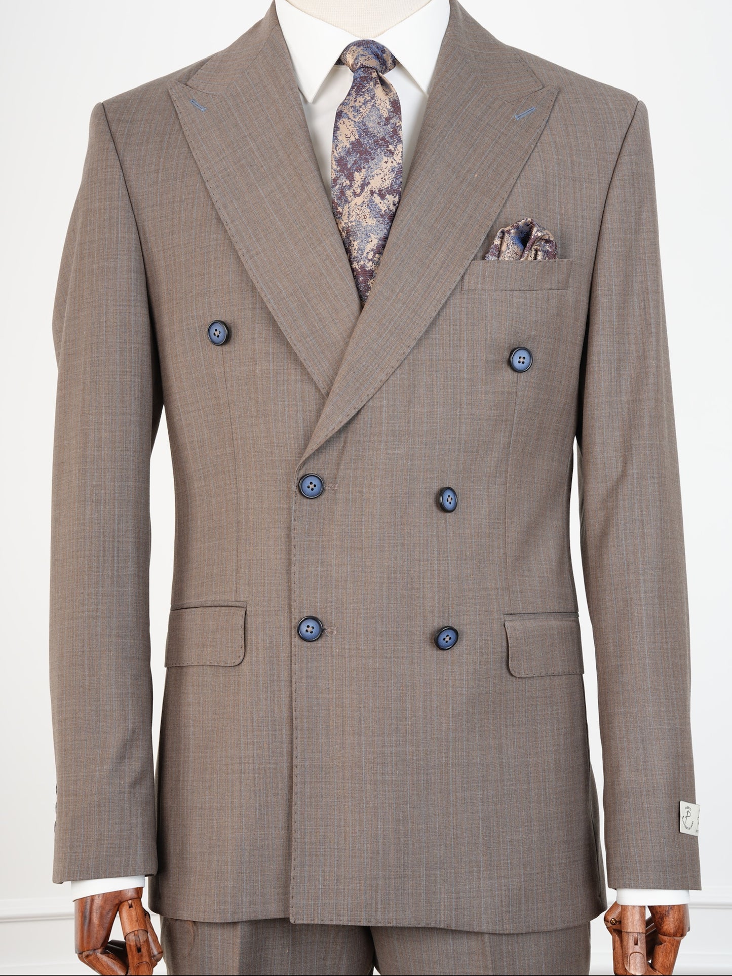 Classic Taupe Wool Suit – Double Breasted Pinstripe Elegance Parez suits