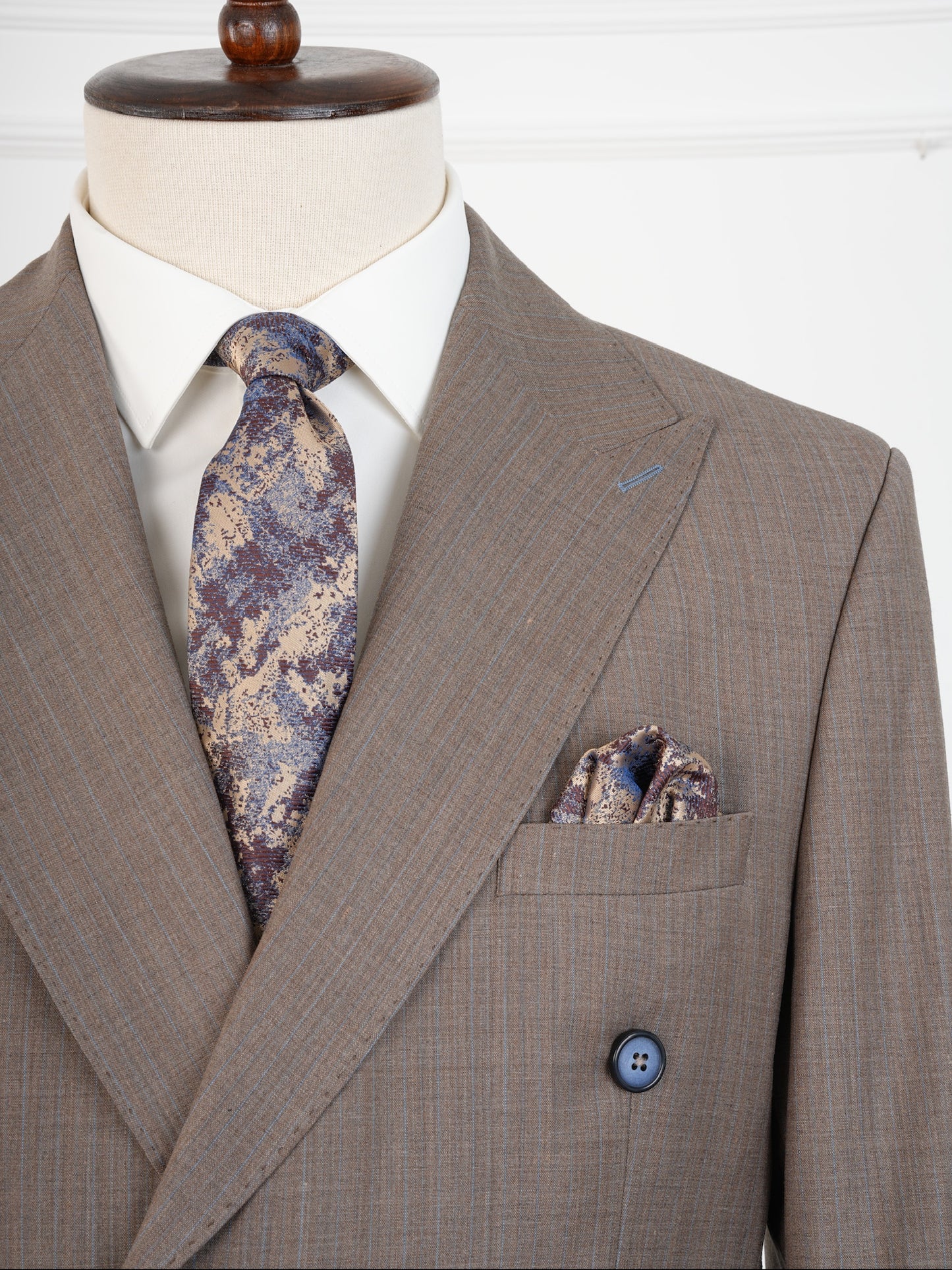 Classic Taupe Wool Suit – Double Breasted Pinstripe Elegance Parez suits