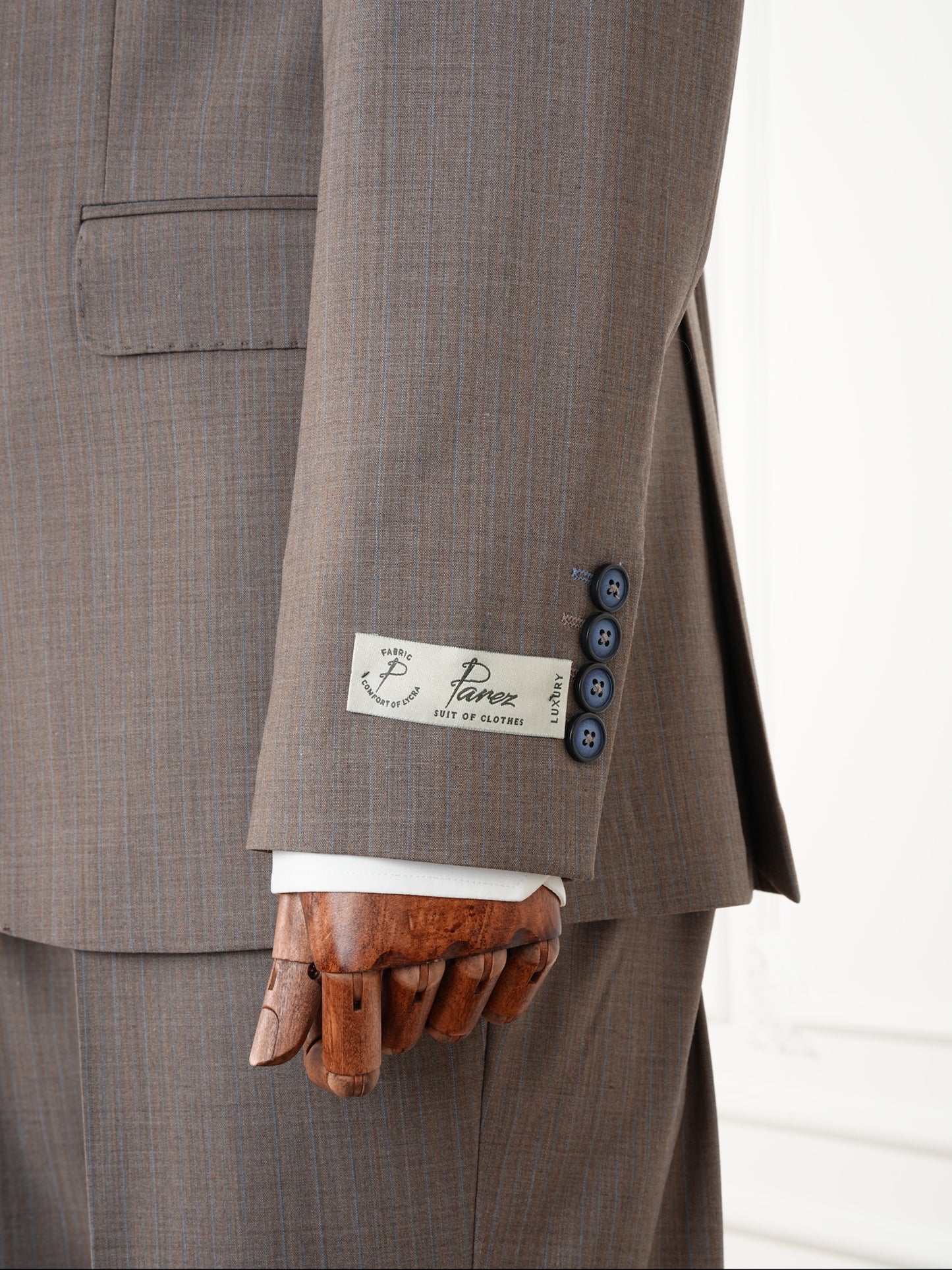 Classic Taupe Wool Suit – Double Breasted Pinstripe Elegance Parez suits