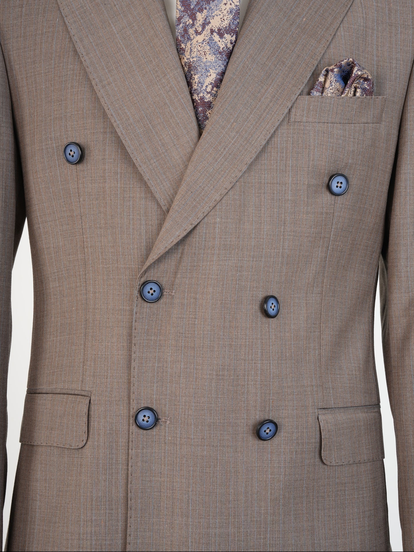 Classic Taupe Wool Suit – Double Breasted Pinstripe Elegance Parez suits