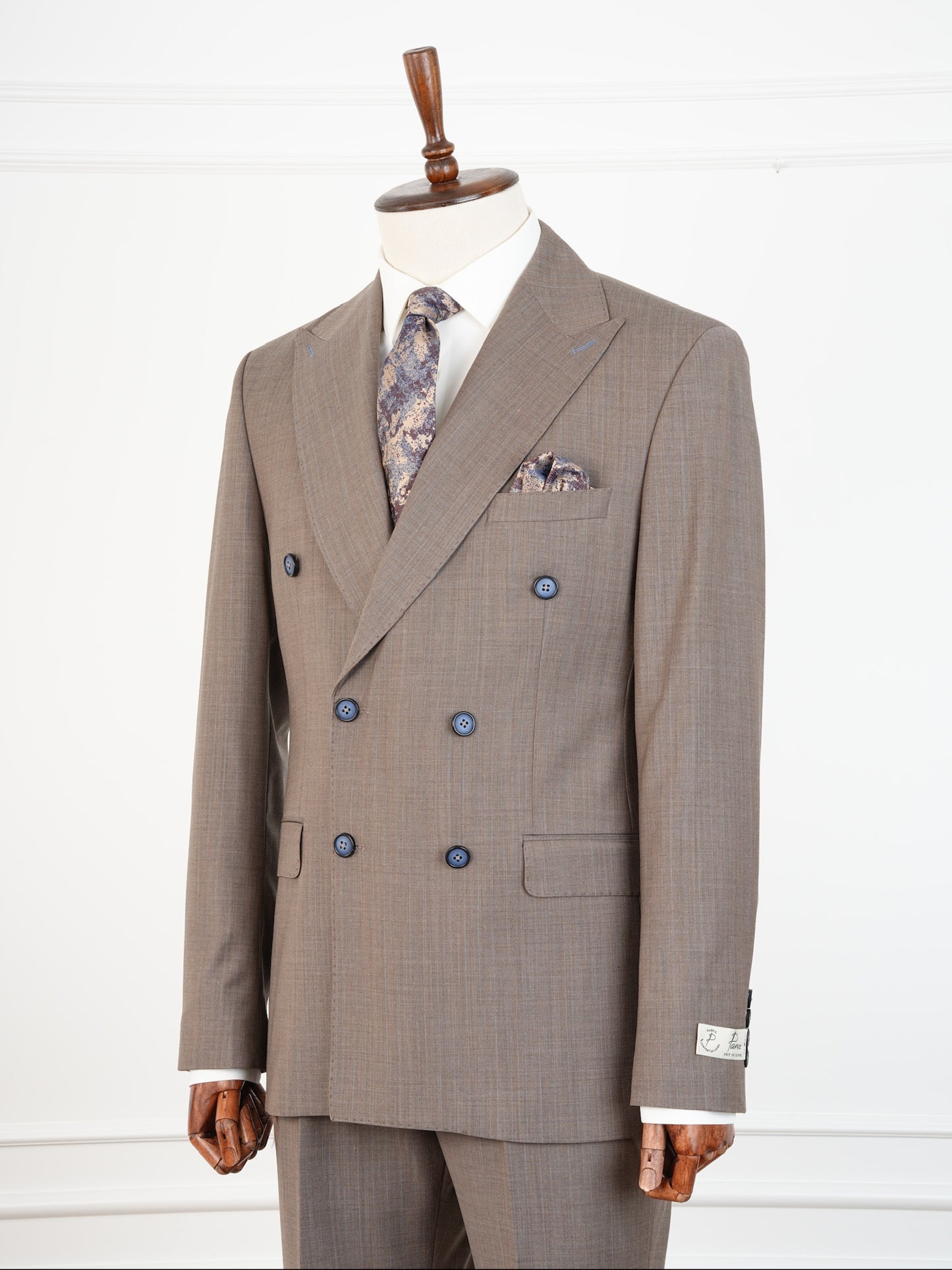 Classic Taupe Wool Suit – Double Breasted Pinstripe Elegance Parez suits