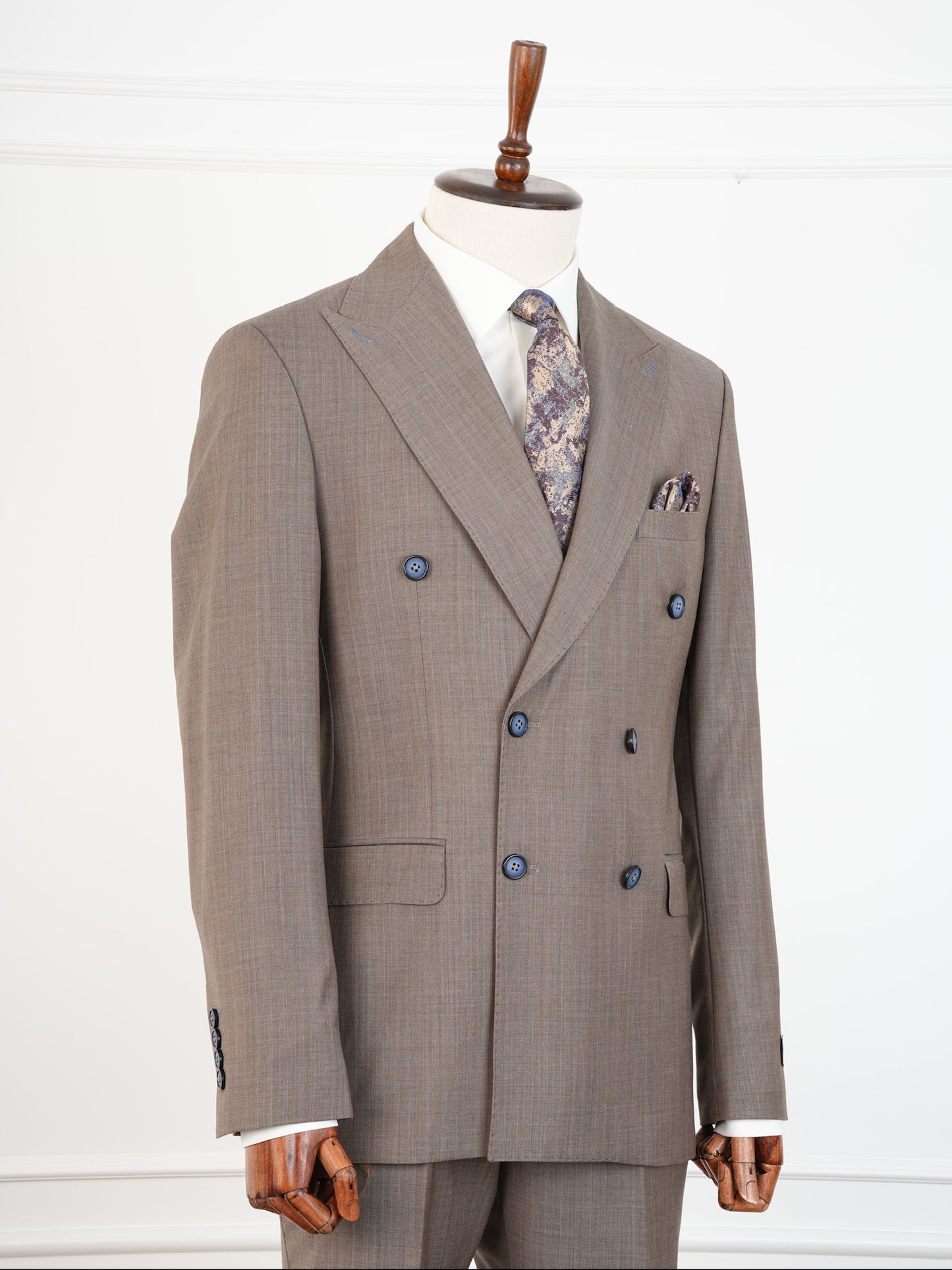 Classic Taupe Wool Suit – Double Breasted Pinstripe Elegance Parez suits