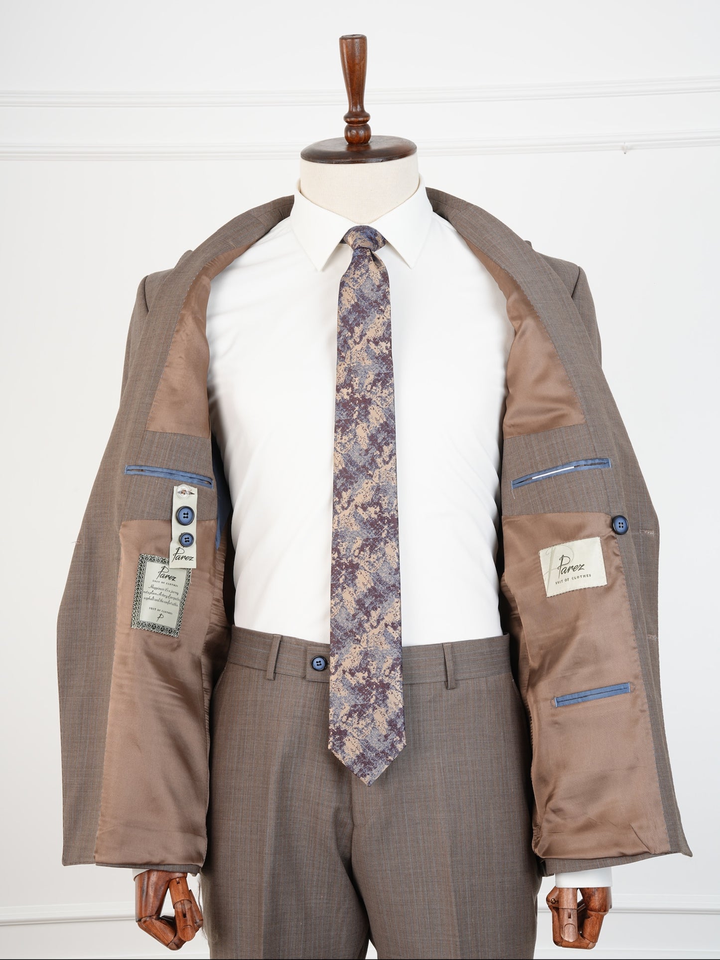 Classic Taupe Wool Suit – Double Breasted Pinstripe Elegance Parez suits
