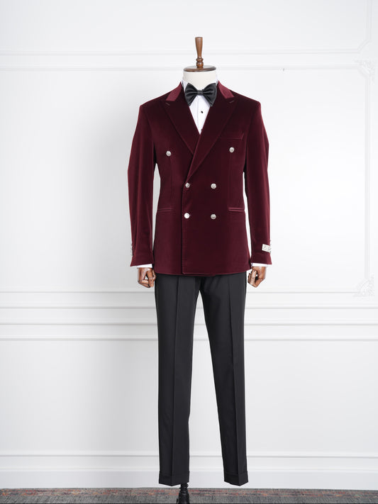 The Marquee Burgundy Velvet Tuxedo | Double-Breasted Soft Velvet Suit