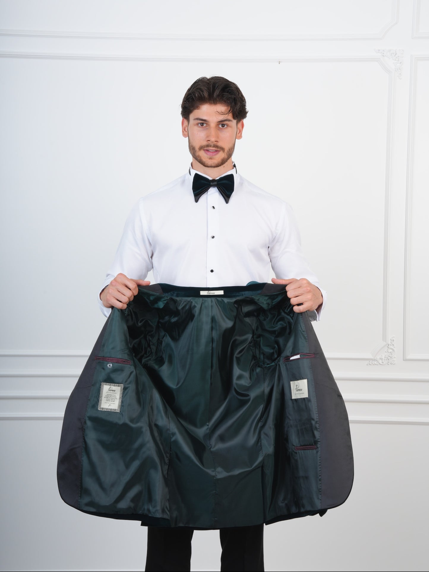 The Evergreen Tide – Ocean Green Velvet Tuxedo with Black Satin Lapel & Bow Tie, Party Suit for Men (Copy)