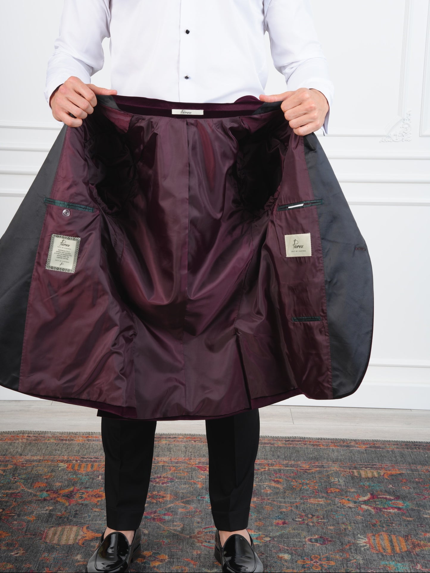 The Ember Noir – Wine Velvet Tuxedo with Black Satin Lapel & Bow Tie, Party Suit for Men