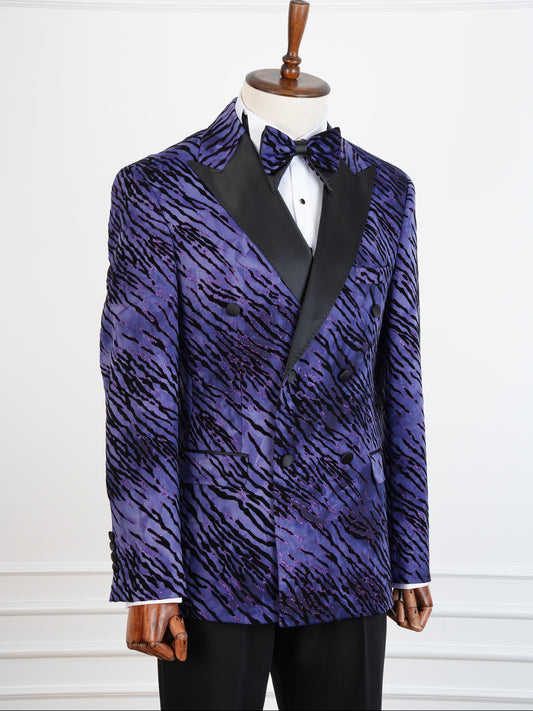 The Amethyst Roar Double-Breasted Tuxedo – Bold Purple Animal Print Suit for Gala Nights & Luxury Weddings