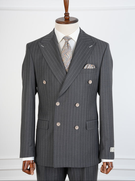 Parez Grey Wool Pinstripe Suit – Double Breasted Slim Fit Business Set