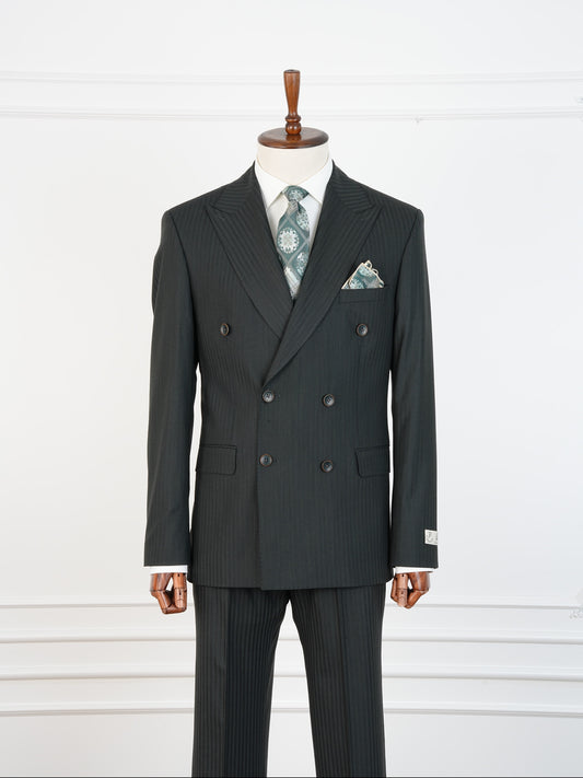 Men’s Charcoal Pinstripe Wool Suit – Double-Breasted Tailored Fit | Luxury 2-Piece Business & Formal Set