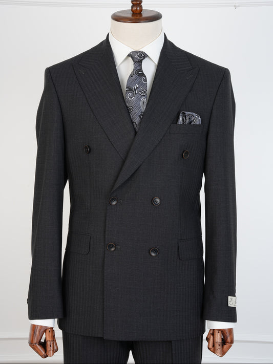 Men’s Dark Charcoal Wool Suit – Double-Breasted Tailored Fit | Luxury 2-Piece Formal Set by Parez