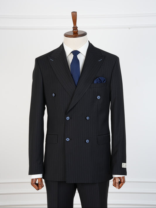 Men’s Grey Pinstripe Wool Suit – Double-Breasted Business & Church Formal Suit by Parez