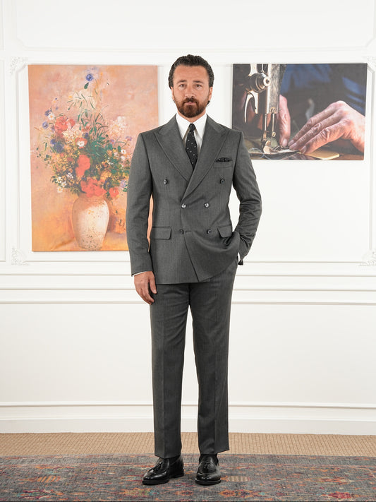 Tailored Fit Tea Gray Double Breasted Full Suit Regular