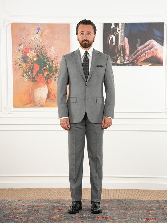 Tailored Fit Gray Single Breasted Closure Full Suit