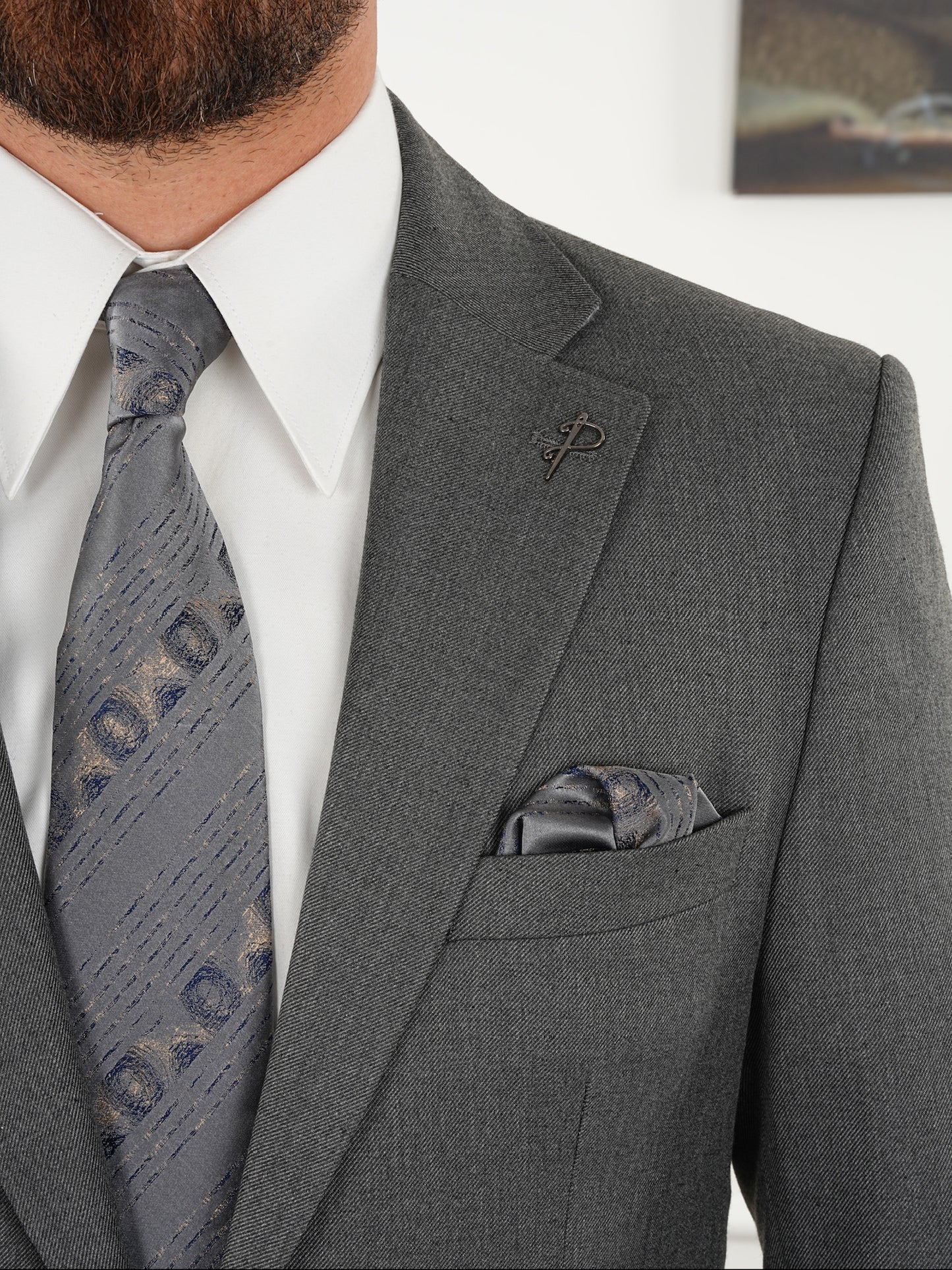 Tailored Fit Light Gray Single Breasted Closure Full Suit