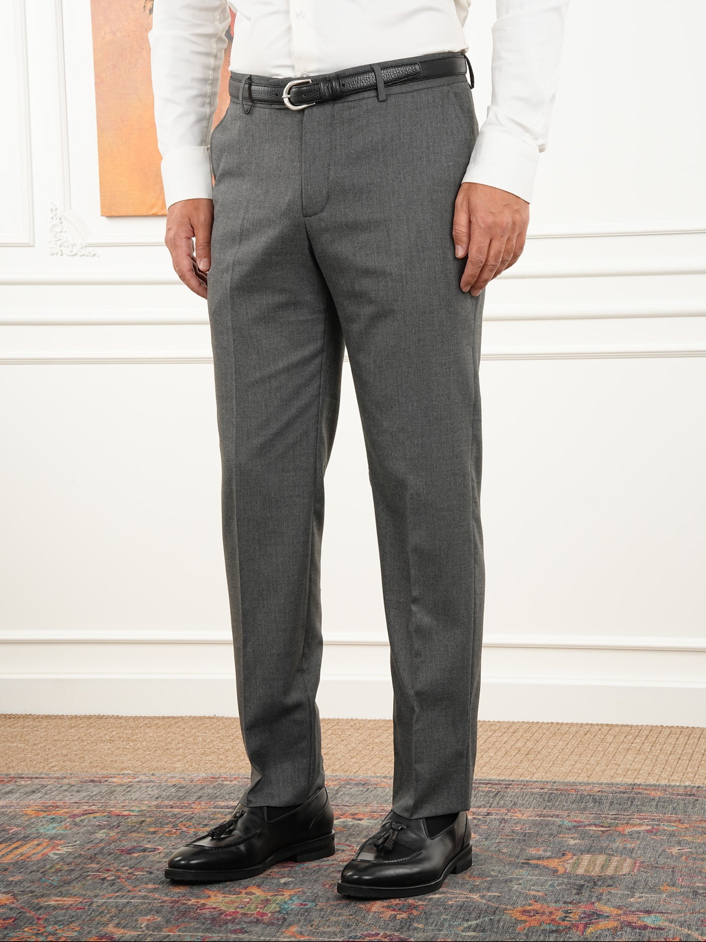 Tailored Fit Light Gray Single Breasted Closure Full Suit