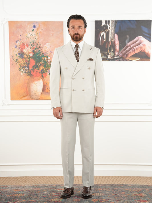 Tailored Fit Cream Double Breasted Full Suit Regular Parez