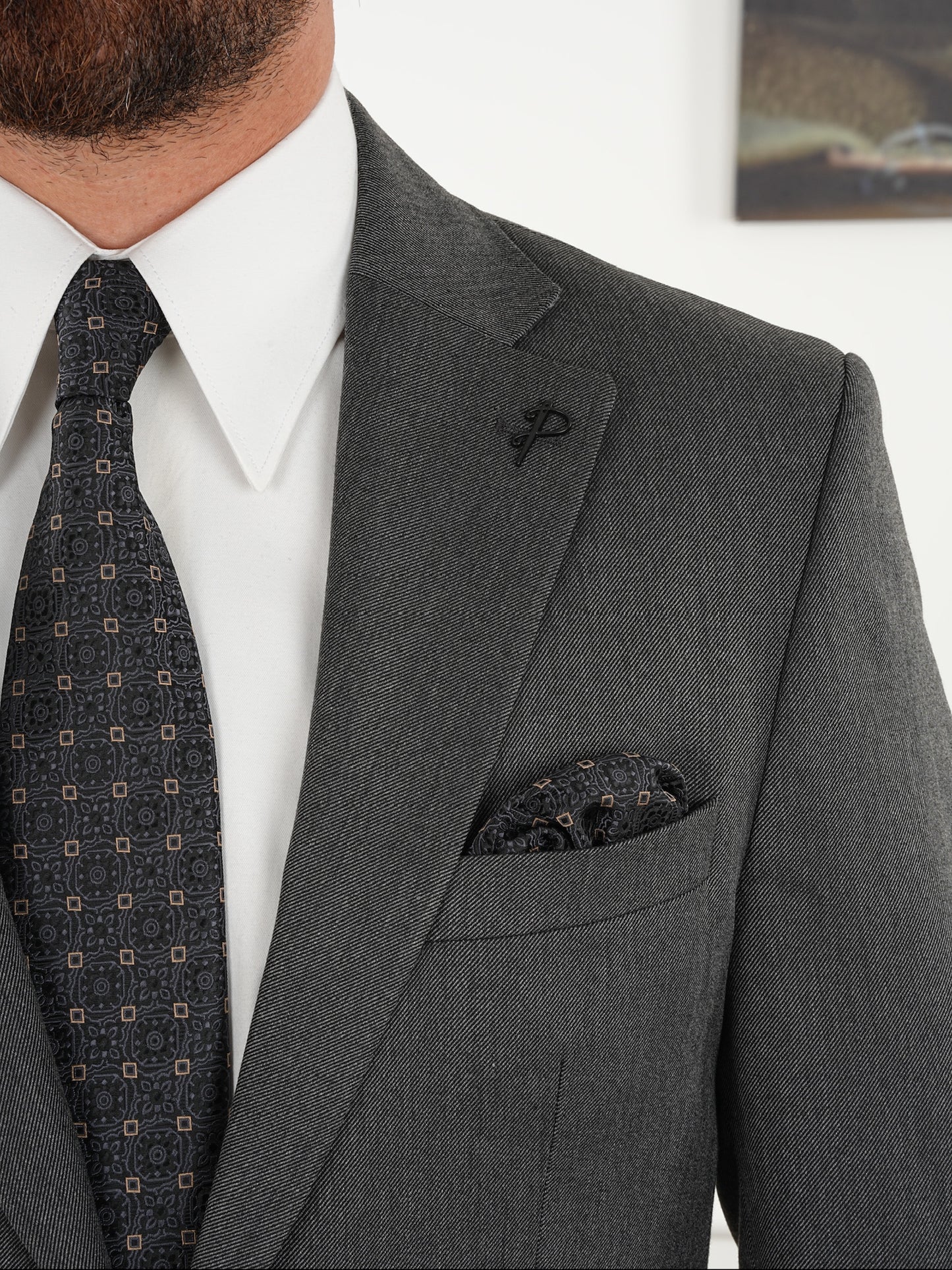 Tailored Fit Mid Gray Single Breasted Closure Full Suit