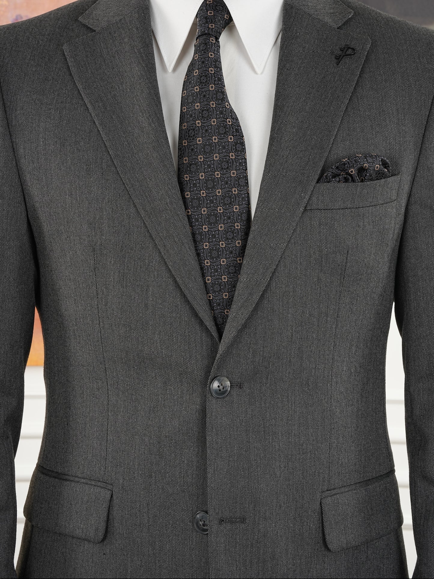 Tailored Fit Mid Gray Single Breasted Closure Full Suit