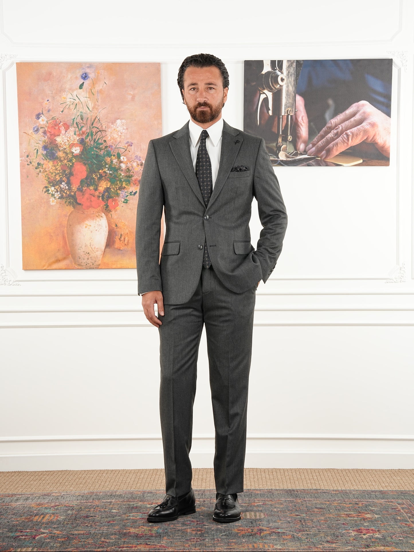 Tailored Fit Mid Gray Single Breasted Closure Full Suit