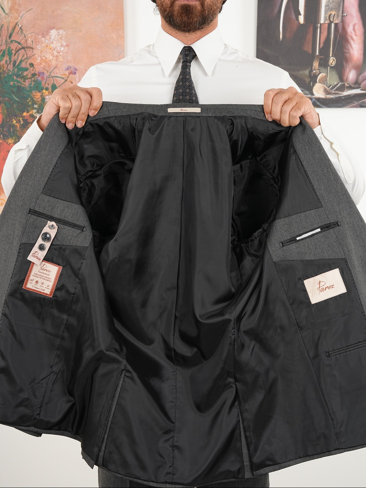 Tailored Fit Mid Gray Single Breasted Closure Full Suit