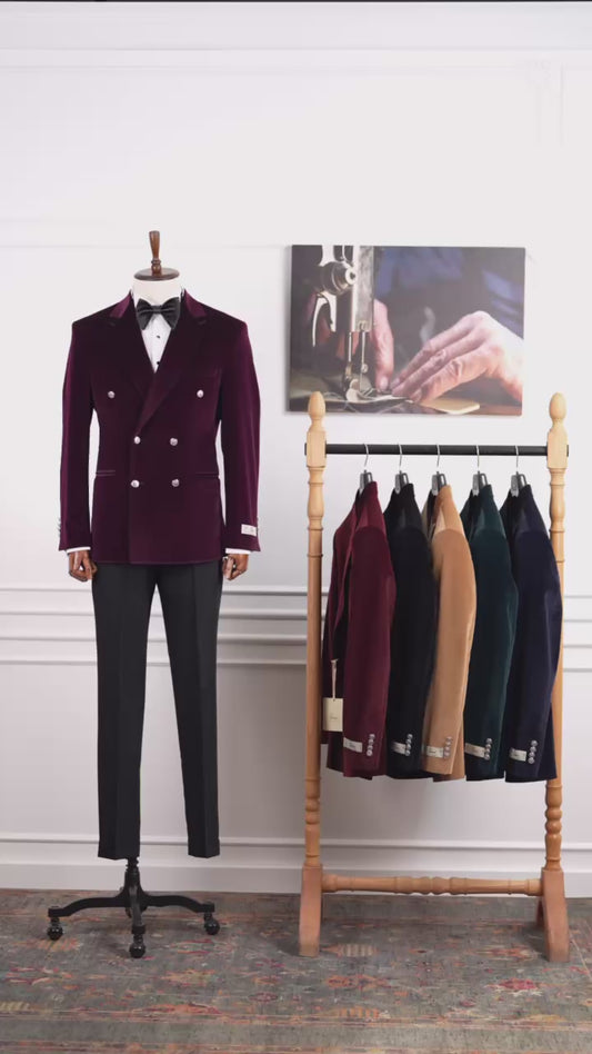 The Bordeaux – Wine Velvet Party Tuxedo for Men | Double-Breasted Suit with Signature Buttons